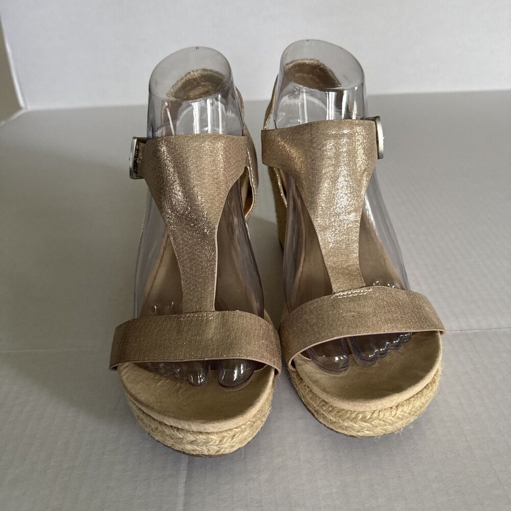 Kenneth Cole Reaction Women's Card Wedge Espadrille Sandals Size 8 Metallic Gold - Picture 6 of 10